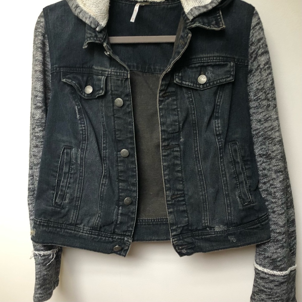Free People Black Jean Sweatshirt Jacket